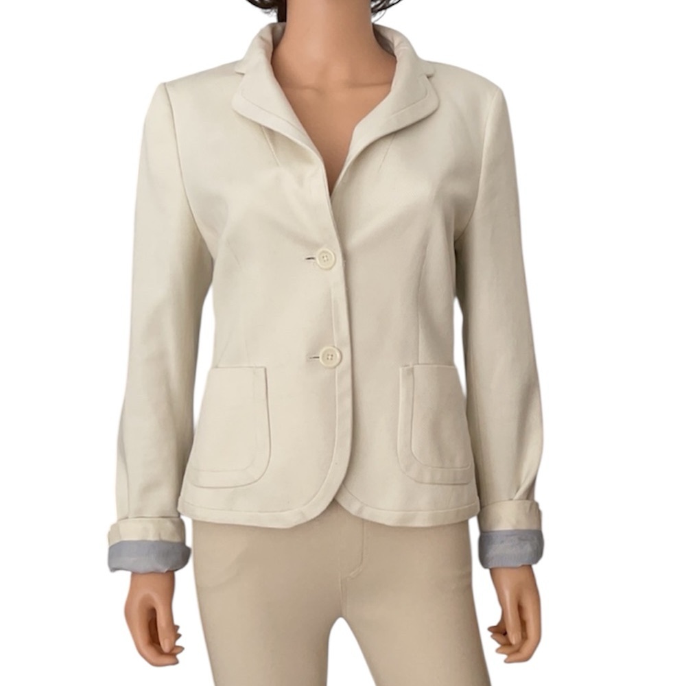 Banana Republic Cotton Blazer Blue Pinstripe Lining Cream